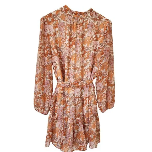 Ryegrass Floral Long-Sleeve Ruffled Dress Lightweight Flowy Cottagecore Coquette - Picture 2 of 13